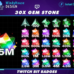 30x Gems Stone Twitch Bit Badges / Complete Twitch Bit Badges Set/ Twitch Tier Badges / Stone Sub Badges / Number Bit Badge / Gamer Graphics