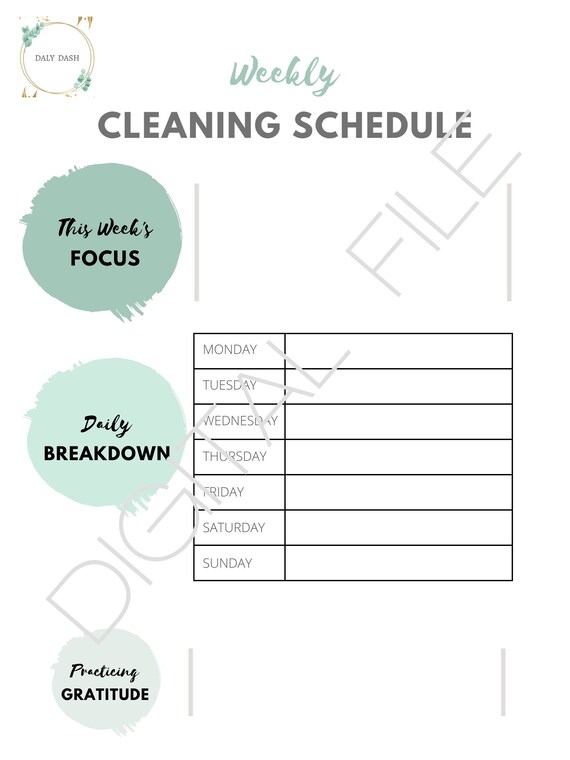 Weekly Cleaning Plan Template Etsy Weekly Cleaning Plan Template Etsy