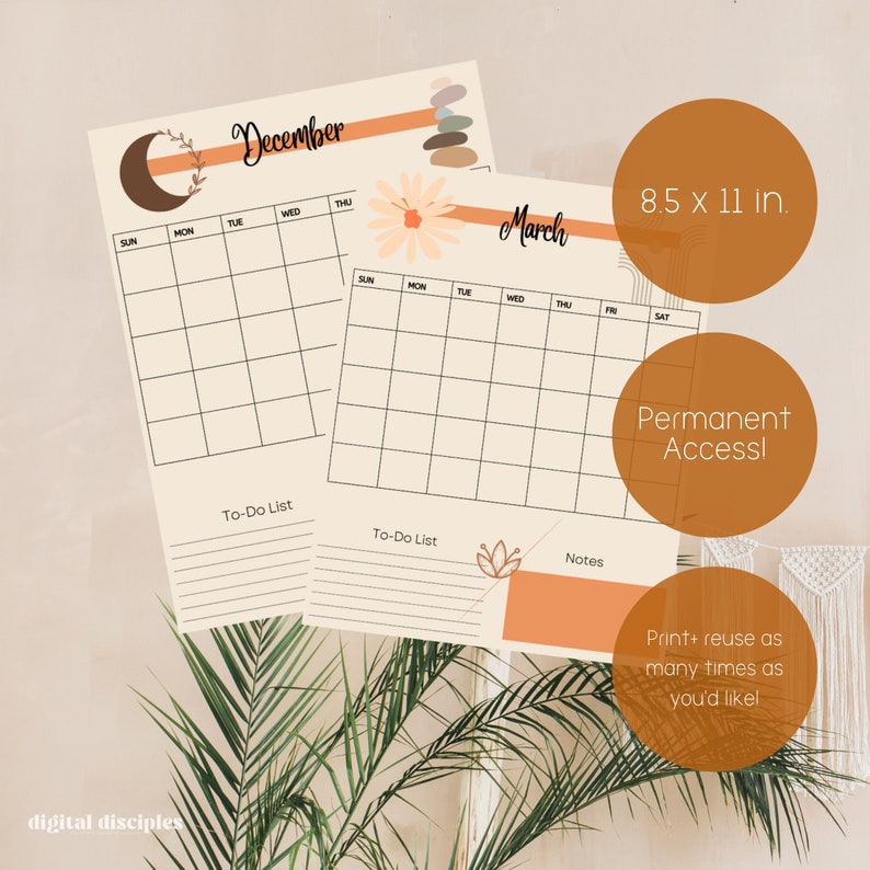 BOHO Undated Planner Printable Calendar Etsy