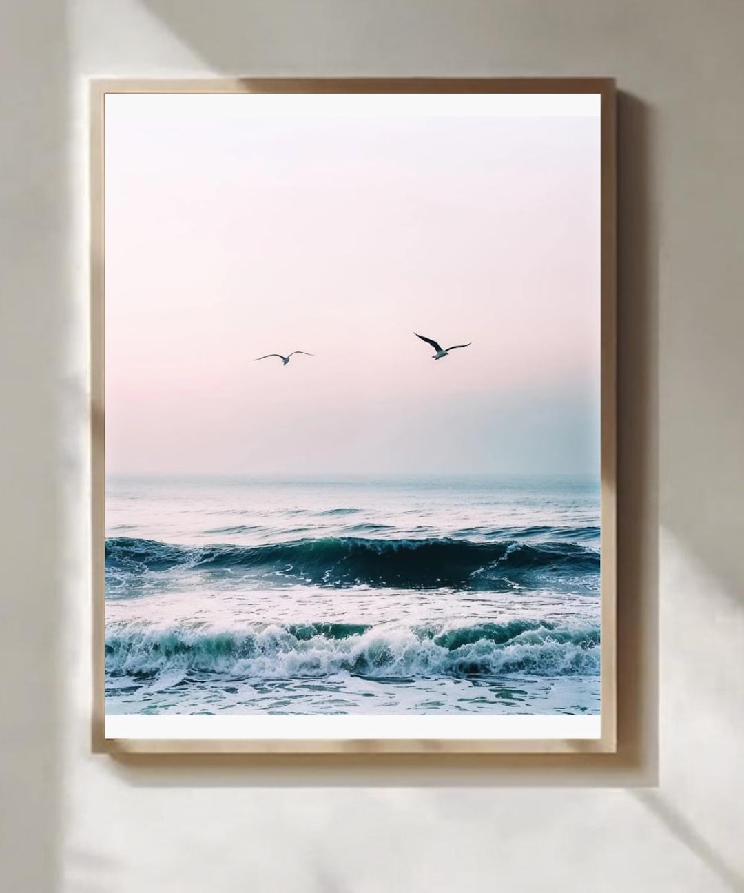 Seagulls Over Ocean Waves Poster, Minimalist Coastal Photography Wall ...