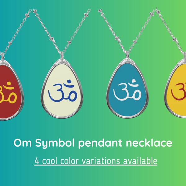 Oval Om Symbol Pendant Necklace, Spiritual Yoga Jewelry, 4 Color Options, Thai Buddhist Hindu Ancient Symbol Artwork, Elegant Ellipse Shape