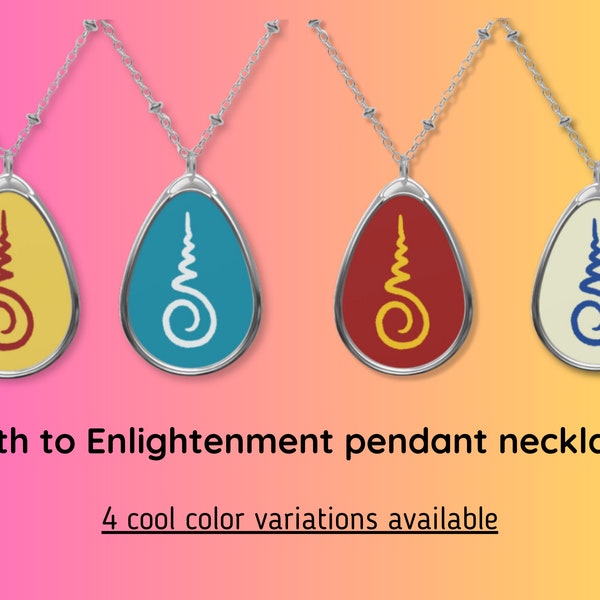 Path to Enlightenment Oval Chain Necklace, Thai Buddhist Religious Art Design, Multi Colored Ellipse Pendant, Vintage Ancient Symbol Artwork