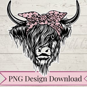 Highland Cow PNG, Trendy Cow Sublimation Design