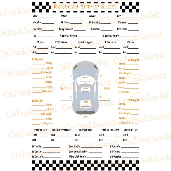 Racecar Setup Sheet Chassis Scaling Numbers Etsy