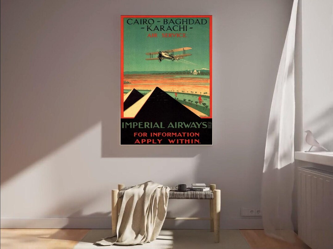 Vintage Imperial Airways Travel Poster Cairo Baghdad Karachi Wall Art ...