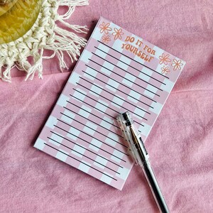 Do It For Yourself Notepad, Handmade Notepad, Desk Accessory, Checkerboard Notepad, Pink Notepad, Small Notepad, Note Taking