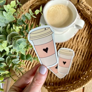 Coffee Cup with Heart Sticker, Coffee Sticker, Coffee Lover Sticker, Waterproof Vinyl Sticker, Laptop Sticker, Water Bottle Sticker