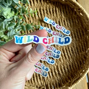 Wild Child Die Cut Pegatina impermeable, Pegatina de Party Favor, Pegatina colorida, Pegatina de arco iris, Pegatina divertida, Pegatina retro