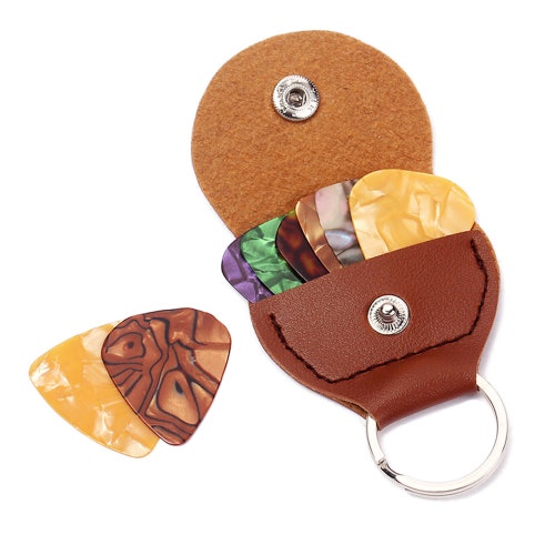 Leather Keychain Guitar Pick Case Keychain Pick Holder Etsy