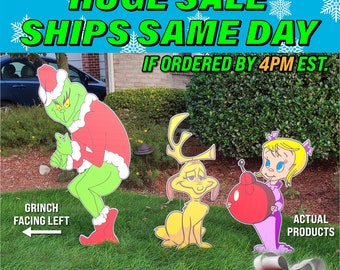 Grinch Stealing Christmas Lights Yard Decoration: 4ft Grinch + Max, Cindy Lou Who      LEFT  + MAX + CINDY Only