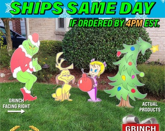 Grinch Stealing Christmas Lights Yard Decoration: 4ft Right Facing Grinch, Max, Cindy Lou Who, Tree Combo  only