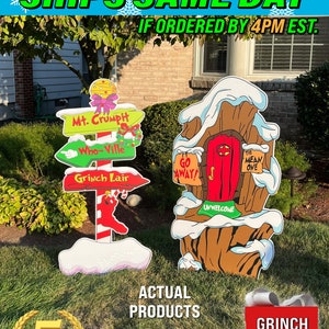 Grinch Stole Christmas Lights Yard Decor: 4ft Whoville Direction Pole & Lair Set