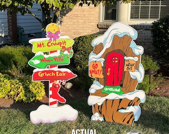 Grinch Stole Christmas Lights Yard Decor: 4ft Whoville Direction Pole & Lair Set