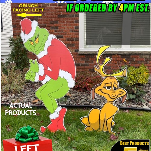 Huge Combo Grinch Stealing Christmas Lights: LEFT Facing Grinch + Max The Dog 2 Piece COMBO Yard decorations Fast Free shops Shipping