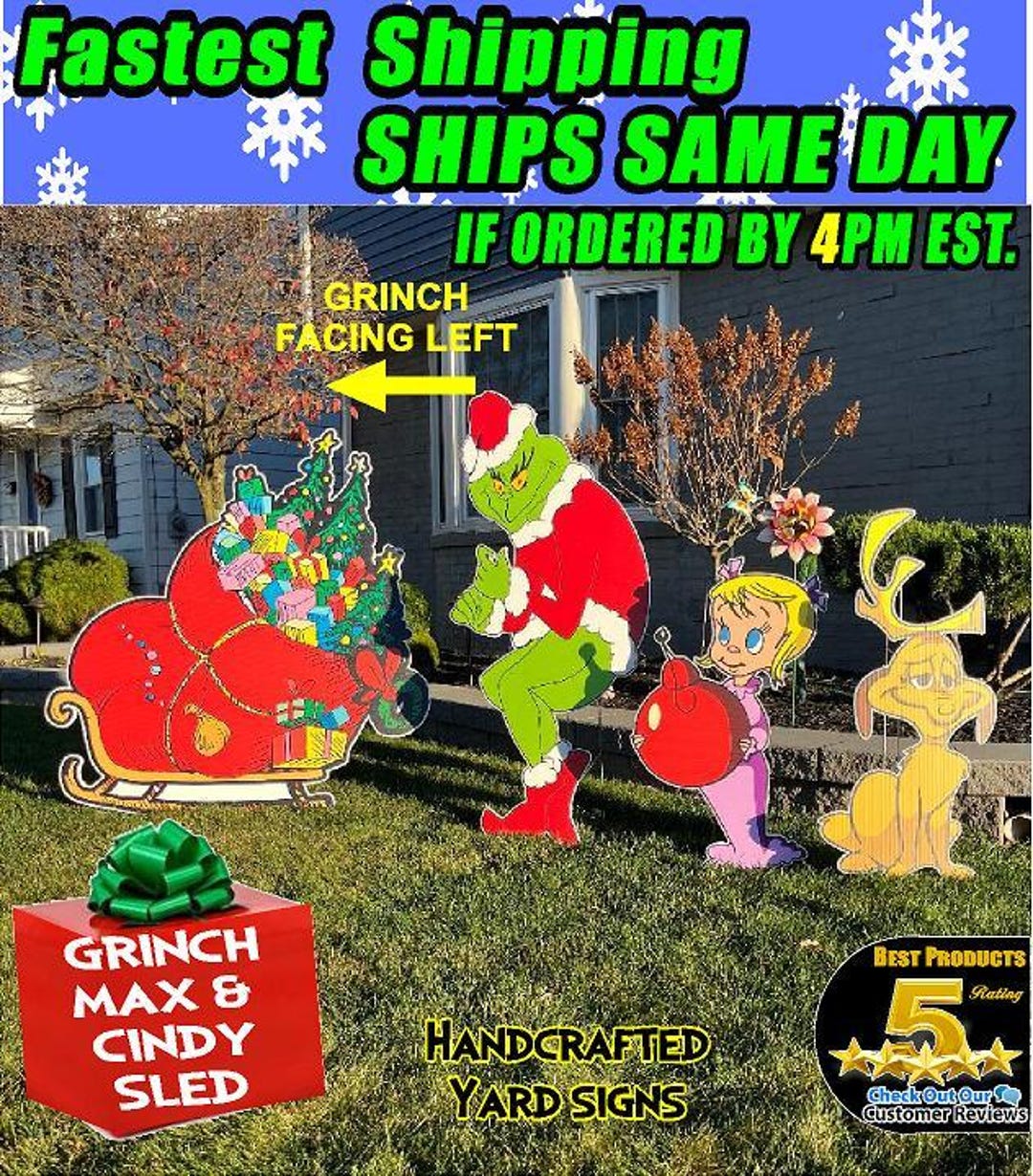 Grinch Stealing Lights Yard Decoration: Left Facing 4ft Sleigh, Max, Cindy  Lou Who - LEFT, 4ft Sled, MAX , Cindy ONLY - Etsy, image size:1080x1230
