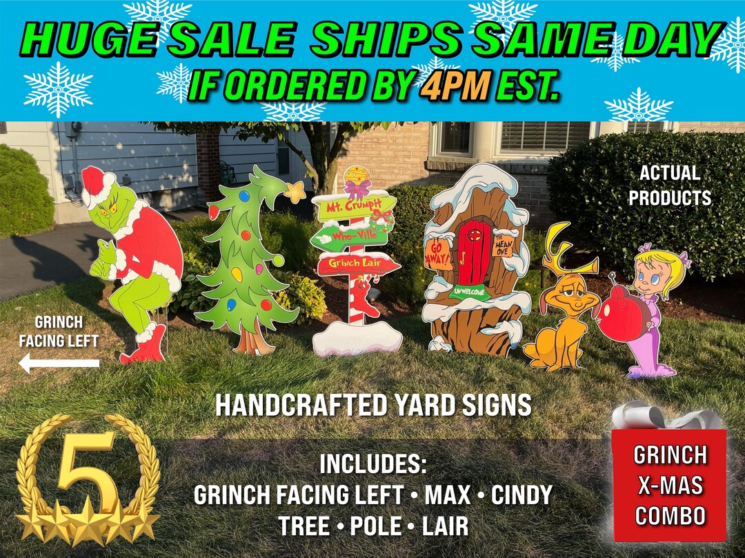 Huge 6piece Combo Grinch Stealing Christmas Lights LEFT Facing Grinch