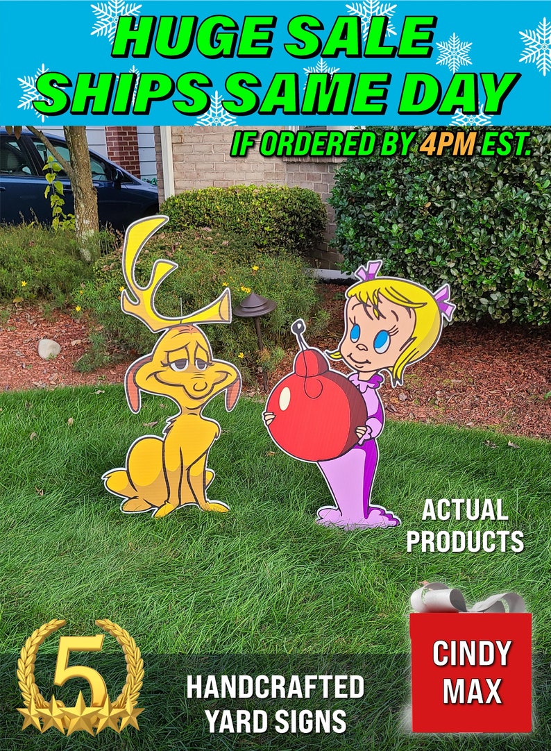 Grinch Max & Cindy Lou Who Yard Decorations - Vibrant Colors MAX + CINDY ONLY immagine 1