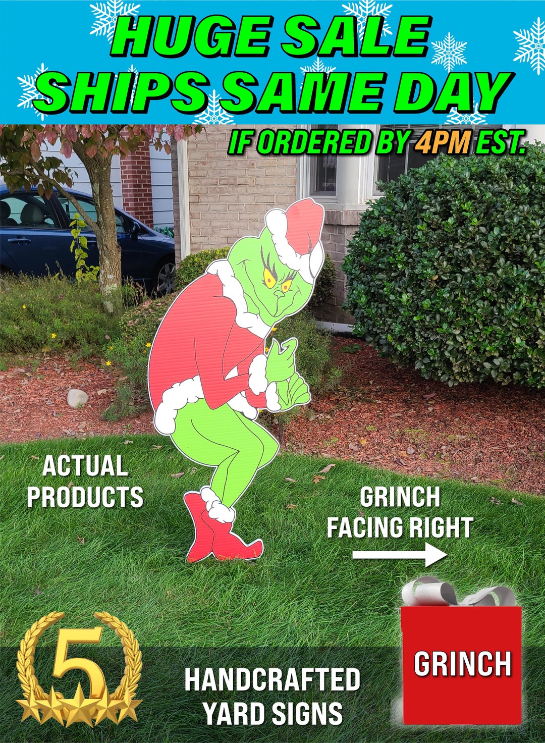 Huge Grinch Stealing Christmas Lights RIGHT Facing Grinch onlyyard Decorations Fast Free