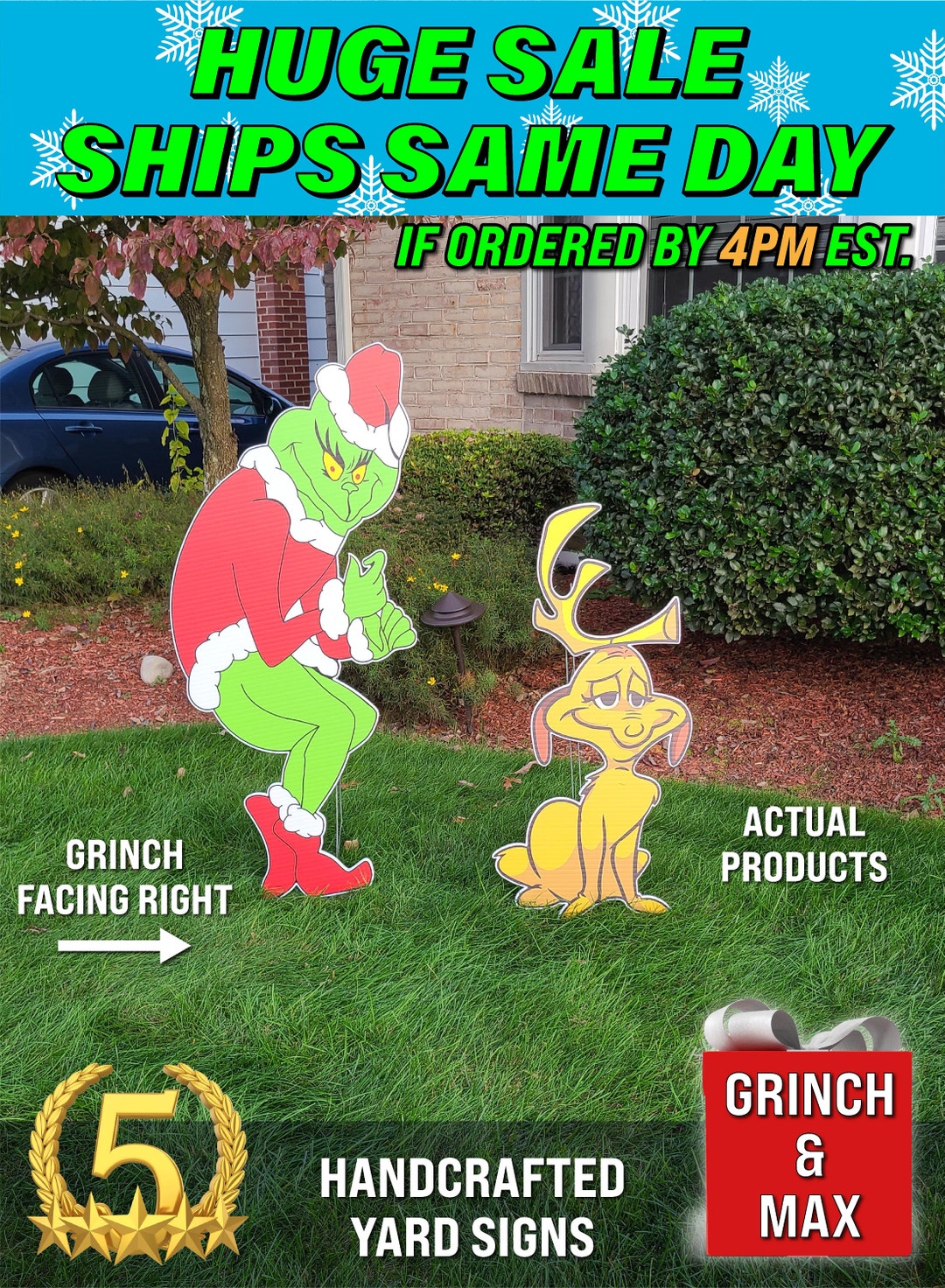 Huge Combo Grinch Stealing Christmas Lights RIGHT Facing Grinch Max the Dog 2 Piece COMBO Yard