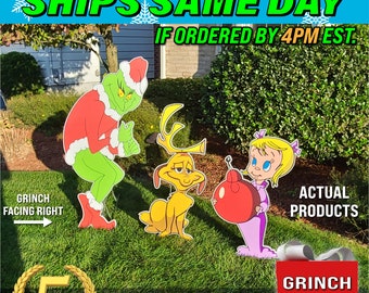 Grinch Stealing Christmas Lights Yard Decoration Combo: 4ft Grinch Max, Cindy Lou Who   RIGHT +MAX + CINDY Only