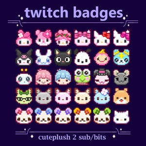 Kawaii Pixel Plushies as Sub/Bit Badges for Twitch stream | Cute Kitty, Rabbit, Hamster, Frog, Bear Badges for Streaming