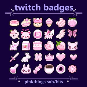 Cute Pink Twitch Sub Badges | Sub/bit Pixel Items in different Pink shades as Loyalty Badges