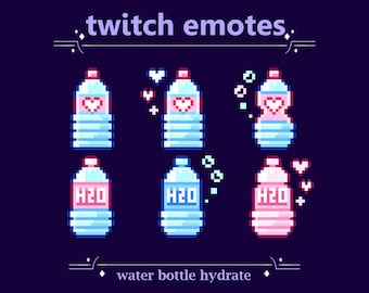 Hydrate Water Hearts Emotes | Hydrate Pixel Love Water Bottle in Pink, Blue Channel Points for Stream
