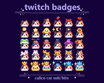Calico Kitty with Hats Sub Badges for Twitch stream | Cute Multi Color Kitten Cat Bit Badges (116)