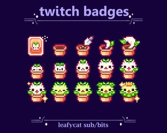 Plant Kitten Pot Sub/Bit Badges für Twitch | Niedliche Pixel Katze Pflanze, Natur im Blumentopf Anstecker