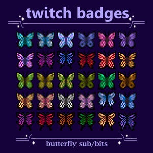 Colorful Butterfly Sub Badges | Pretty Sub/bit Pixel Insect Butterflies as Loyalty Badges (40)