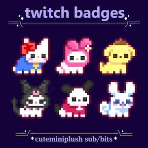 FREE Twitch Badges Cute Plushies Cuties as Sub/Bit Badges for Stream | Pixel Kitty Kitten Cat, Rabbit Bunny and Dog Friends Badges Streaming