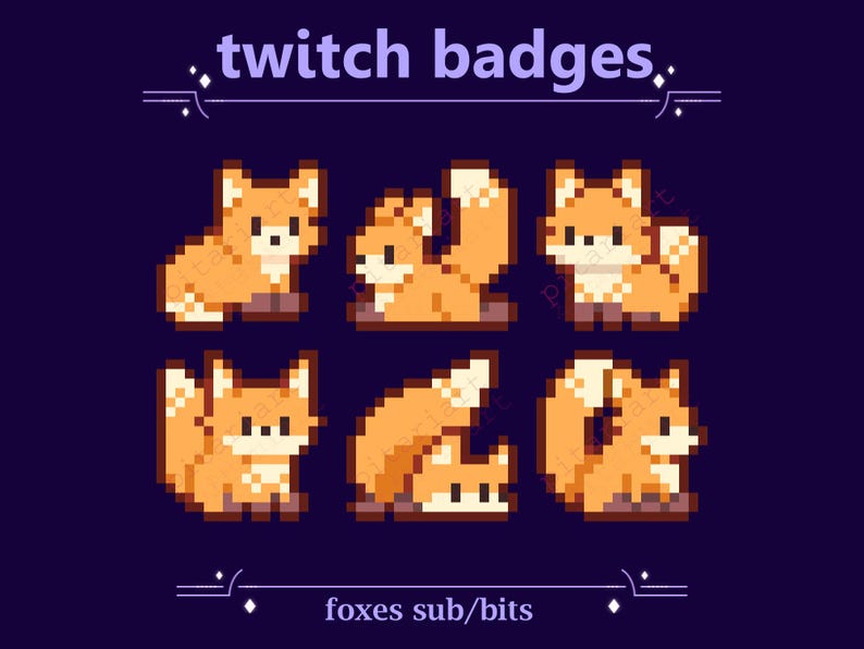 Cute Fox Sub/bit Badges for Twitch Streaming | Pixel Forest Animal ...
