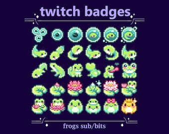 Kawaii Frog Twitch Sub Badges para Streaming | Pixel Froggy toad Bit Badges