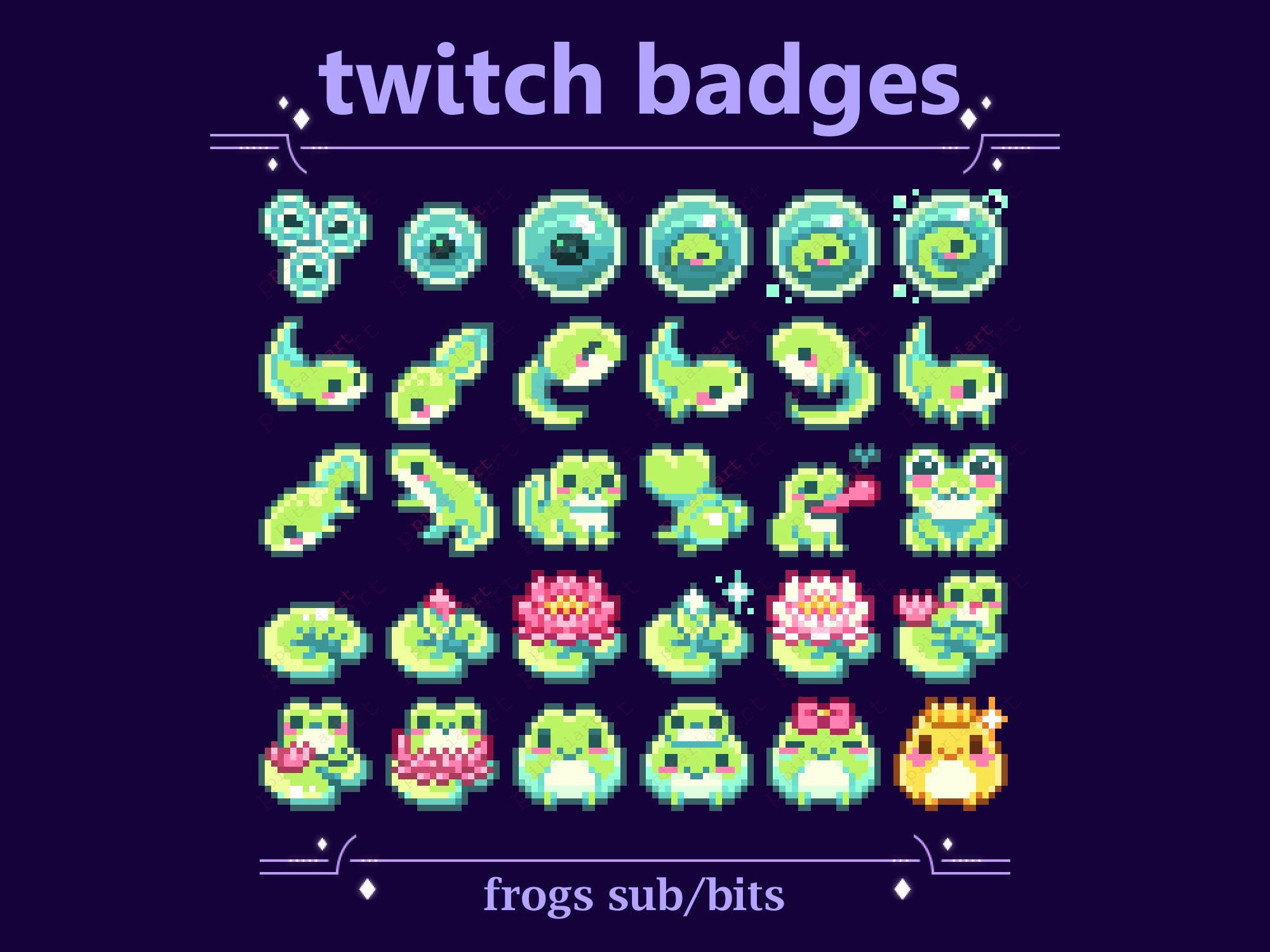 Kawaii Frog Twitch Sub Badges for Streaming | Pixel Froggy toad Bit Badges