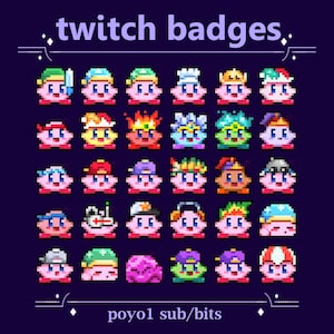 Kawaii Poyo Sub/Bit Badges for Twitch stream | Cute Game Pink Kirbu Poyo for Streaming