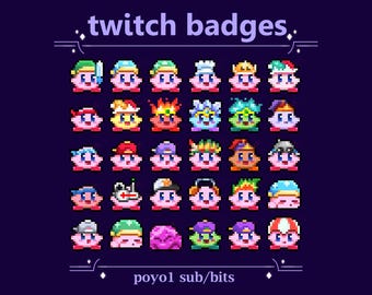 Insignias de suscripción/bit de Kawaii Poyo para transmisión en Twitch / Lindo juego Pink Kirbu Poyo para transmisión