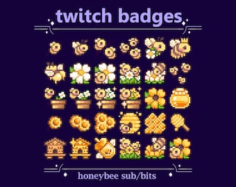Emblemas de inscrição do Kawaii Honey Bee Twitch para streaming | Emblemas de bits do Pixel Honeybee (95)