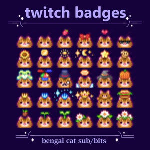 Bengal Cat with Hats Sub Badges for Twitch stream | Cute Kittens, Kitty Cat Bit Badges (117)