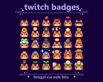 Bengal Cat with Hats Sub Badges for Twitch stream | Cute Kittens, Kitty Cat Bit Badges (117)