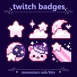 Insignias de Sub/Bit de Twitch GRATIS Kawaii Pink Moon, Star, Bear and Cloud / Cute Night Starry Sky Stream Sub/Bits Insignias para transmisión