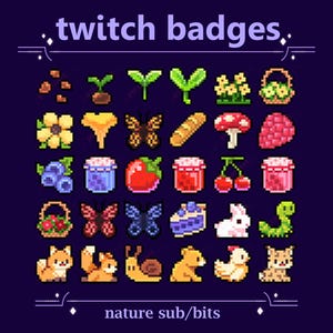 Nature and Animals Sub/Bit Badges | Cute Naturecore Cottagecore Pixel Badges to use as Twitch loyalty Stream badges | Twitch Graphics