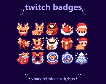 Christmas Winter Twitch Badges | Snow Holiday Pixel Sub/Bits, Reindeer, Xmas, Christmas, Santa Claus, Gifts, Fir, Tree Loyalty Stream Badges