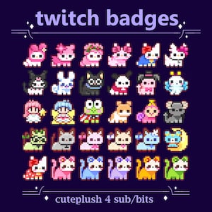 Kawaii Pixel Plushies Cuties as Sub/Bit Badges for Twitch stream | Cute Kitty, Rabbit, Hamster, Frog, Bear Badges for Streaming