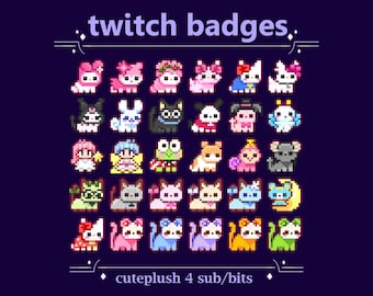 Kawaii Pixel Plushies Cuties als sub-/bitbadge voor Twitch-stream | Badges voor schattige kittens, konijnen, hamsters, kikkers en beren voor streaming