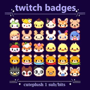 Cute Pixel Plushies as Sub/Bit Badges for Twitch stream | Cute Rabbit, Hamster, Fox, Dog, Penguin Badges for Streaming
