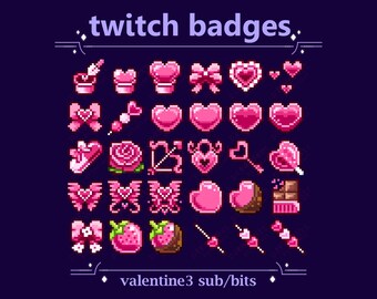 Pretty Sweetheart Valentine Subcriber Stream Badges | Kawaii Romantic, Cupid Hearts, Strawberry and Chocolate, Lock and Key Bits (89 badges)