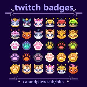 Cat Sub/Bit Badges for Twitch stream | Cute Kitty, Kitten and Cat Paws Badges for Streaming