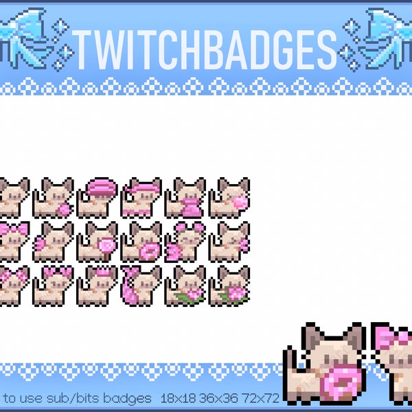 Siamese Cat Sub/Bit Badges for Twitch | Cute Siamese Pixel Kitten Stream Badges | Kittibit | Siamese (18)