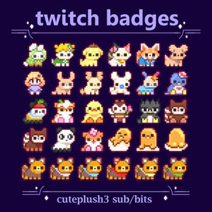 Plushies Cuties as Sub/Bit Badges for Twitch stream | Cute Kitty, Rabbit, Hamster, Frog, Bear Badges for Streaming