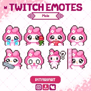 Twitch Animated Emotes Kawaii Pixel Pink Rabbit Plushie for Twitch stream | Cute Bunny Emotes for Streaming